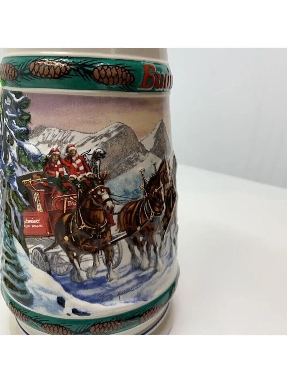 Anheuser Busch BUDWEISER BEER STEIN 3D 1993 Special Delivery Clydesdale Holiday